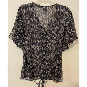 Converse One Star Womens Small Purple Sheer Button Up Vneck Blouse W/Belt! M365